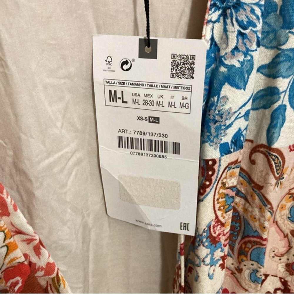NWT New Zara Printed Kimono Multicolor Cream Floral Size M-L, Dress, Top, Robe - Picture 7 of 13